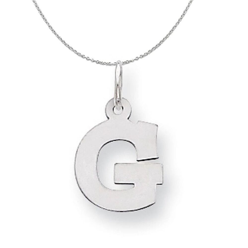 Silver, Amanda Collection Small Block Style Initial G Necklace - 24 In